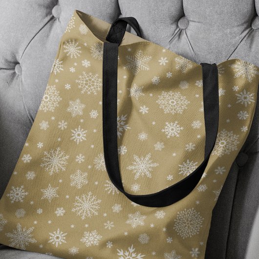White Winter Snowflake Gold Tote Bag