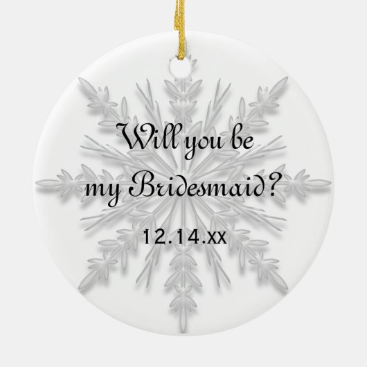 White Winter Snowflake zal je mijn Bridesmaid zijn Keramisch Ornament (Achterkant)