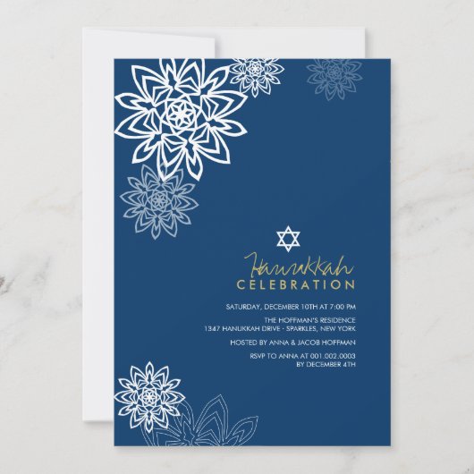 White Winter Snowflakes Hanukkah Celebration Party Kaart (Voorkant)