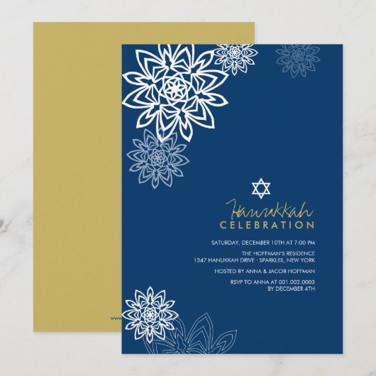 White Winter Snowflakes Hanukkah Celebration Party Kaart (Voorkant / Achterkant)