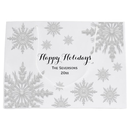 White Winter Snowflakes Prettige feestdagen Groot Cadeauzakje (Voorkant)