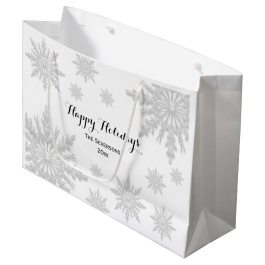 White Winter Snowflakes Prettige feestdagen Groot Cadeauzakje (Voorkant Gekanteld)