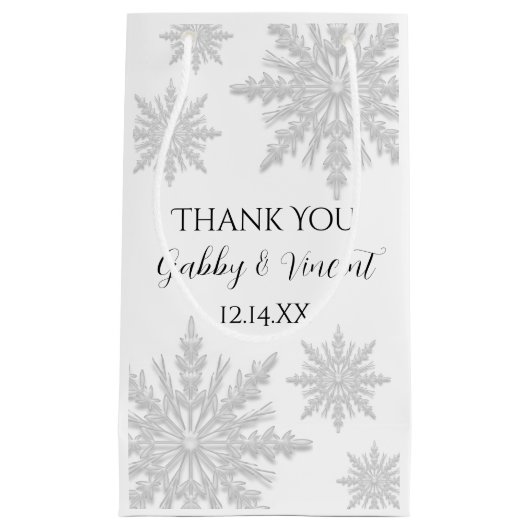 White Winter Snowflakes Weddenschap Bedankt Klein Cadeauzakje (Voorkant)