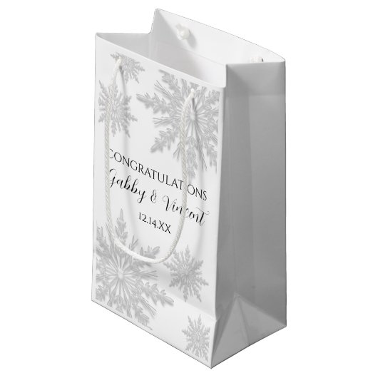 White Winter Snowflakes Wedding Gefeliciteerd Klein Cadeauzakje (Voorkant Gekanteld)