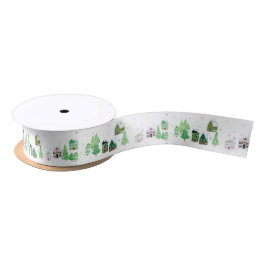 White Winter Village Satin Ribbon Satijnen Lint