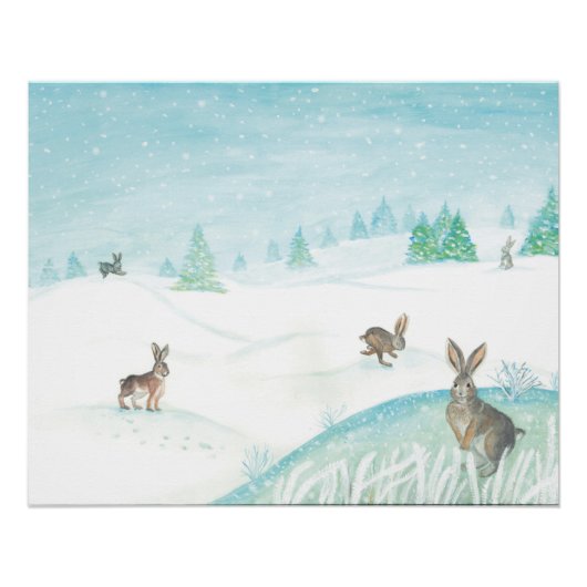 White Winter Wild Rabbits Perfect Poster (Voorkant)