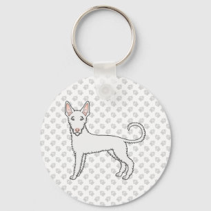 White Wire Haire Ibizan Hound Cartoon Dog & Paws Sleutelhanger