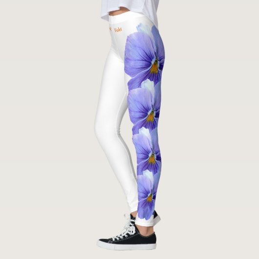 White Wisconsin State Flower Wood Violet Leggings (Links)