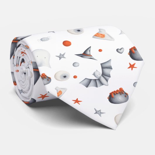 White Witch Ghost Spooky Patroon Stropdas (Opgerold)