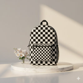 White with Black Square Pattern Style Bedrukte Rugzak
