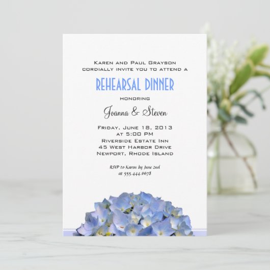 White with Blue Wedding Rehearsal Dinner Kaart (Staand voorkant)