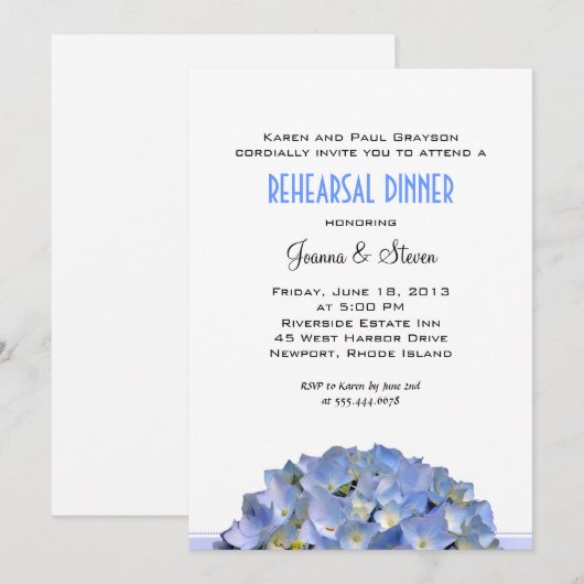 White with Blue Wedding Rehearsal Dinner Kaart (Voorkant / Achterkant)
