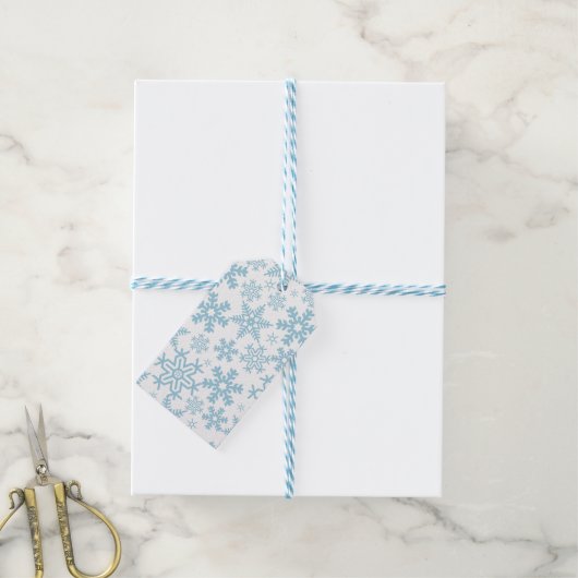 WHITE WITH BLUE WINTER SNOWFLAKES CADEAULABEL (Met Touw)