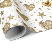 White With Gold Sparkle Hearts Cadeaupapier (Rol Hoek)