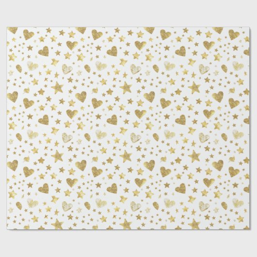 White With Gold Sparkle Hearts Cadeaupapier (Vlak)