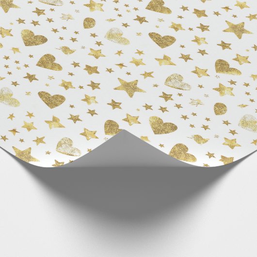 White With Gold Sparkle Hearts Cadeaupapier (Hoek)