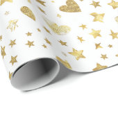 White With Gold Sparkle Hearts Cadeaupapier (Rol Hoek)