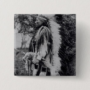 White Wolf, a Comanche Chief, c.1891-98 Vierkante Button 5,1 Cm