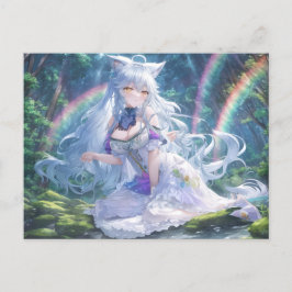 White Wolf Anime Girl Briefkaart | Fantasie Anime 
