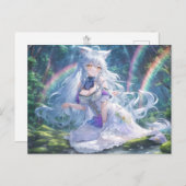 White Wolf Anime Girl Briefkaart | Fantasie Anime  (Voorkant / Achterkant)