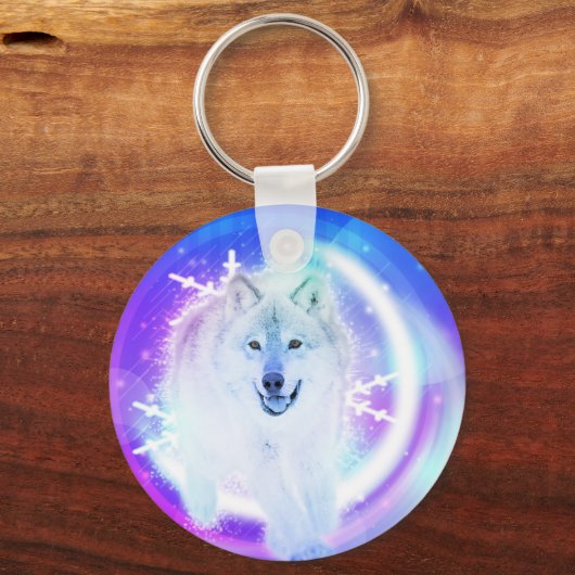 White Wolf art Design keyring Sleutelhanger (Voorkant)