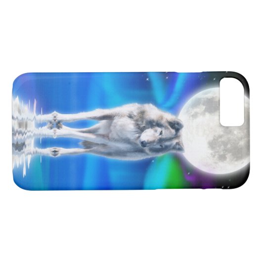 White Wolf & Aurora Arctic Wildlife Scene Case-Mate iPhone Case (Achterkant (Horizontaal))