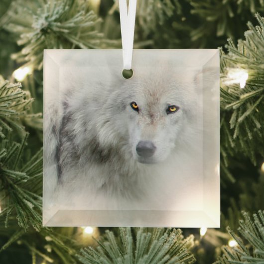 White Wolf Beauful Kerstfeestdag Glas Ornament (Insitu)