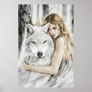 White Wolf en Girl Poster