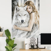 White Wolf en Girl Poster (Thuiskantoor)