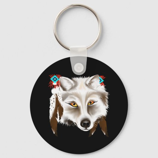 White Wolf Face Sleutelhanger (Voorkant)