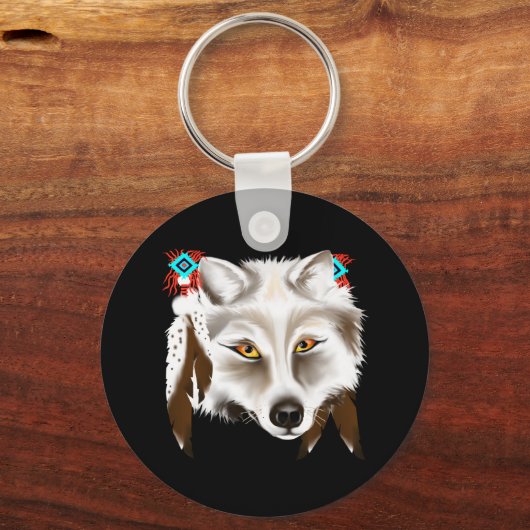 White Wolf Face Sleutelhanger (Voorkant)