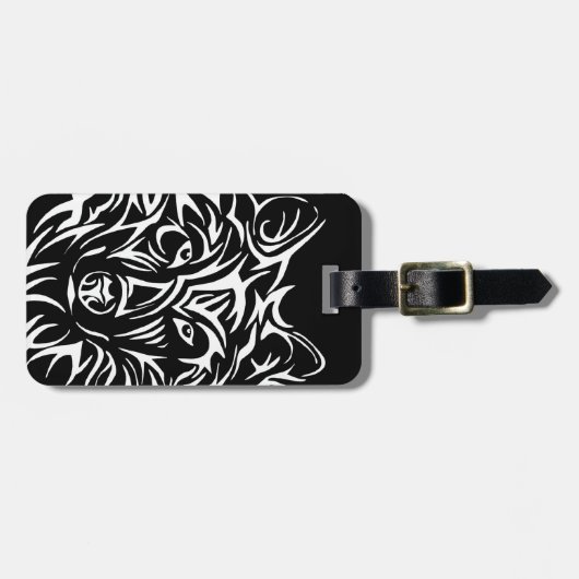 White Wolf Head op Black Bagagelabel (Voorkant horizontaal)