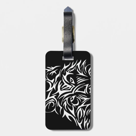 White Wolf Head op Black Bagagelabel (Achterkant verticaal)