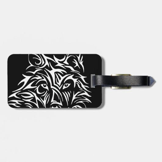 White Wolf Head op Black Bagagelabel (Achterkant horizontaal)