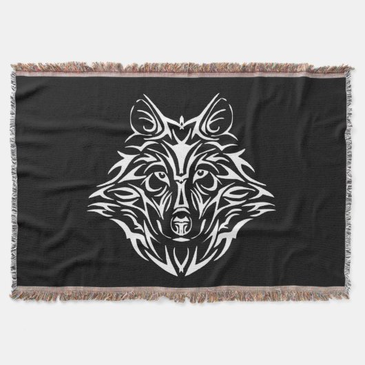White Wolf Head op Black Deken (Voorkant)