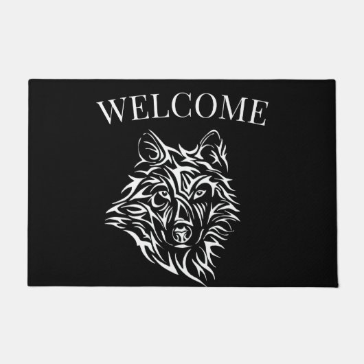 White Wolf Head op Black Deurmat (Voorkant)