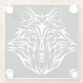 White Wolf Head op Black Glazen Onderzetter (Achterkant)