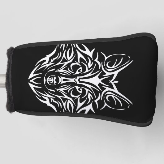 White Wolf Head op Black Golfheadcover (Voorkant)