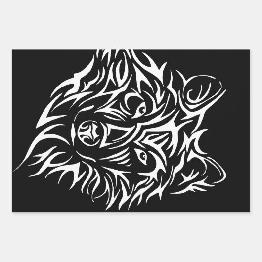 White Wolf Head op Black Inpakpapier Vel (Voorkant 2)