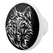 White Wolf Head op Black Keramische Knop (Rechts)