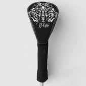 White Wolf Head op Black Monogram of Name Golfheadcover (Voorkant)