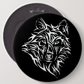 White Wolf Head op Black Ronde Button 6,0 Cm (Voorkant /achterkant)