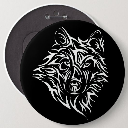 White Wolf Head op Black Ronde Button 6,0 Cm (Voorkant /achterkant)