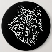 White Wolf Head op Black Ronde Button 6,0 Cm (Voorkant)