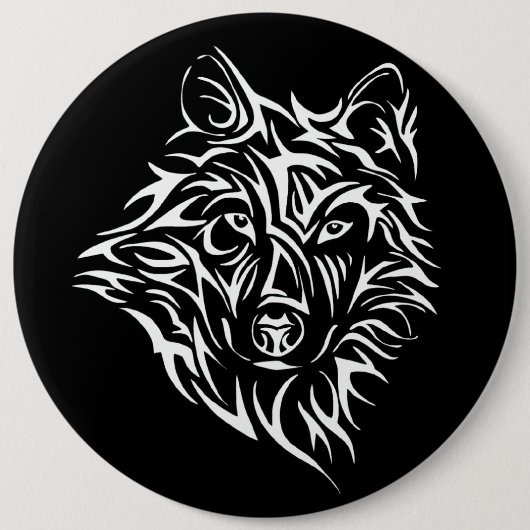 White Wolf Head op Black Ronde Button 6,0 Cm (Voorkant)
