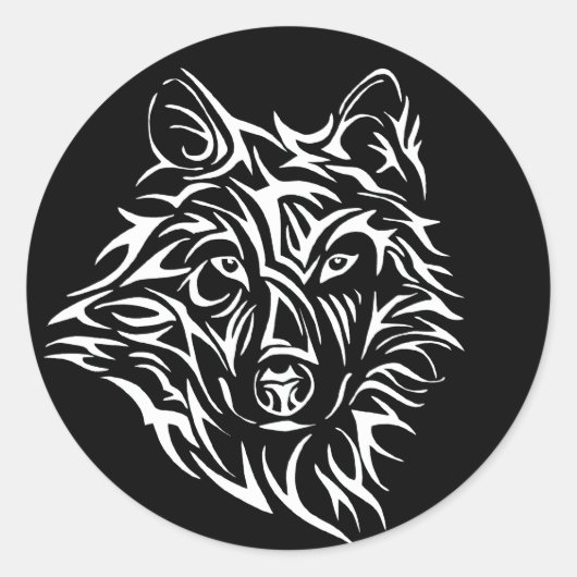 White Wolf Head op Black Ronde Sticker (Voorkant)