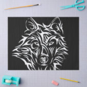 White Wolf Head op Black Tissuepapier (Craft)
