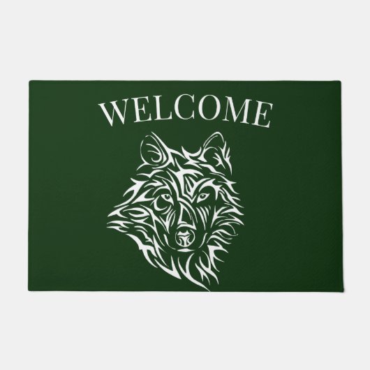 White Wolf Head op Green Deurmat (Voorkant)