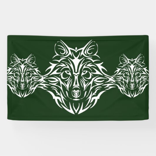 White Wolf Head op Green Spandoek (Horizontaal)