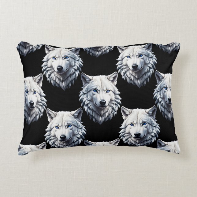 White Wolf Head Pattern Design Accent Kussen (Voorkant)